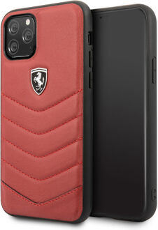 Scuderia - Lederen backcover hoes - iPhone 11 Pro Max - Rood + Lunso beschermfolie