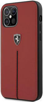 Scuderia - Lederen backcover hoes - iPhone 12 / iPhone 12 Pro - Rood + Lunso Tempered Glass