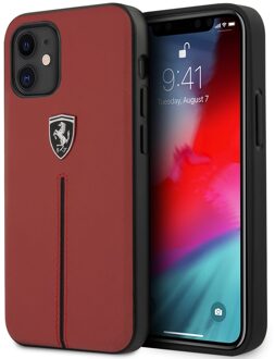Scuderia - Lederen backcover hoes - iPhone 12 Mini - Rood + Lunso Tempered Glass