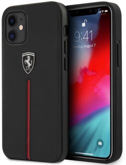 Scuderia - Lederen backcover hoes - iPhone 12 Mini - Zwart + Lunso Tempered Glass