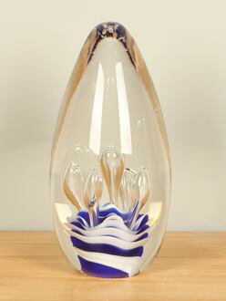Sculptuur glas Obelisk, wit/blauw DL29, 20 cm