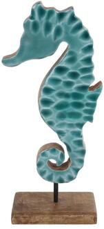 Sculptuur zeepaard op voet 13x6x30cm blauw