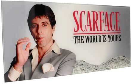 SD Toys Scarface Glass Poster The World Is Yours (Grey Background) 60 x 30 cm