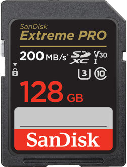 SDXC Extreme Pro 128GB 200/90 mb/s - V30 - Rescue Pro DL 2Y Micro SD-kaart Zwart