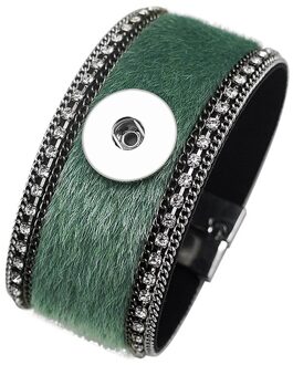 SE0205 Mode Strass Paard Haar mult-kleur Lederen Armband snap bangle Magneet gesp fit 18mm drukknoop snap sieraden groen