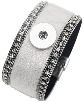 SE0205 Mode Strass Paard Haar mult-kleur Lederen Armband snap bangle Magneet gesp fit 18mm drukknoop snap sieraden wit
