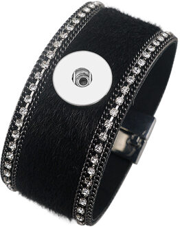 SE0205 Mode Strass Paard Haar mult-kleur Lederen Armband snap bangle Magneet gesp fit 18mm drukknoop snap sieraden zwart