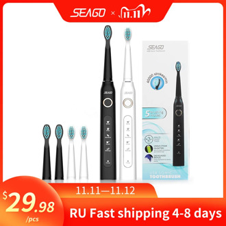 SEAGO Electric Toothbrush Rechargeable Buy One Get 1 Free Sonic Travel Toothbrush Head replacement Whitening Best Healthy Gift