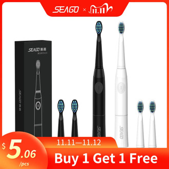 SEAGO Electric Toothbrush with 1 Replacement Brush Heads buy 1 get 1 free Battery Sonic teeth brush oral hygiene brush E23