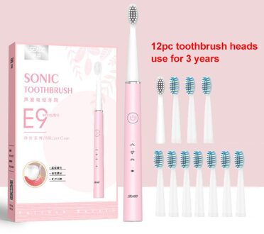 Seago Elektrische Tandenborstel Usb Oplaadbare Sonische Tandenborstel Voor Vrouwelijke En Meisje Met 3 Zachte Borstel Hoofden Geschenkdoos roze met 12stk hoofd