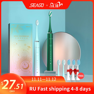 SEAGO Rechargeable Sonic Electric Toothbrush 5 Mode Waterproof Fast Chargeable Electric Tooth Brush Head Adult S2 Couple Gift