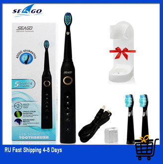 Seago Rechargeable Sonic Electrico Tooth Brush Usb Charger Sg507 Adult Timer Teeth Whitening Brush 5 Mode with Replacement Heads