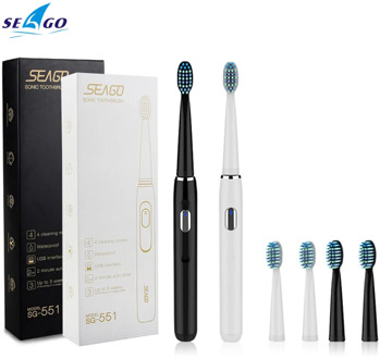 Seago SG-551 Sonic Adult Electric Toothbrush Smart Timer 4 Modes Deep Oral Clean USB Rechargeable Toothbrush with 3 Brush Heads