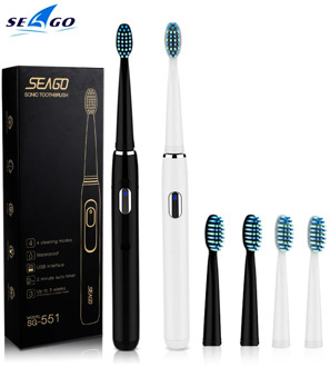 Seago Sonic Electric Toothbrush SG-551 With Replace Brush Heads 4 Clean Modes One Key Operation Sonic Vibration Waterproof Brush