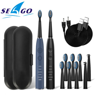 Seago Sonic Electric Toothbrush SG575 IPX7 Waterproof 5 Pcs Soft Bristle Brush Heads 1 Year Long Durability Time Rechargeable