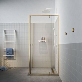 Sealskin Contour Draaideur met zijwand 100x100x200 cm, 6 mm helder veiligheidsglas met antikalklaag Goud geborsteld