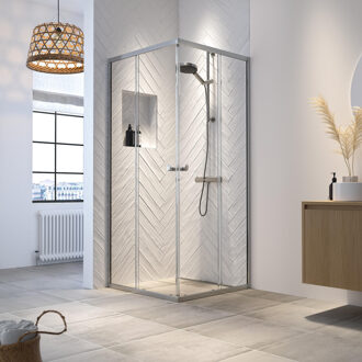 Sealskin Douche Hoekinstap Hooked 90 X 200cm - Chroom Profiel - 6 Mm Helder Glas