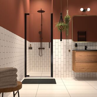 Sealskin Draaideur in nis helder veiligheidsglas met antikalklaag Inc. 100x200 cm Mat zwart