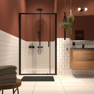 Sealskin Tweedelige schuifdeur in nis helder veiligheidsglas met antikalklaag Inc. 120x200 cm Mat zwart