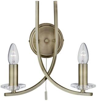 Searchlight Antiek gevormde wandlamp Ascona messing, 2 lichtbr oud-goud