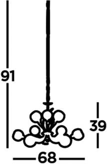 Searchlight Bellis II kroonluchter, antiek messing, glas, 9-lamps, G9 oud messing, helder