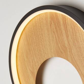 Searchlight Curio LED wandlamp, houtlook zwart, licht hout