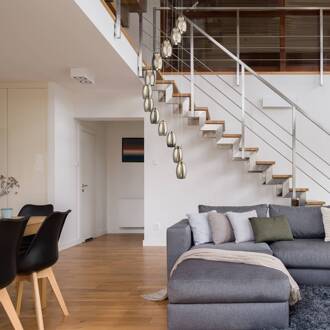 Searchlight Cyclone LED hanglamp, 12-lamps, rookkleurig, glas rookkleurig, chroom