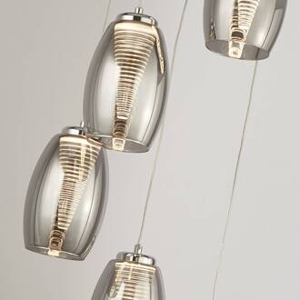 Searchlight Cyclone LED hanglamp, 5-lamps, rookkleurig, glas rookkleurig, chroom