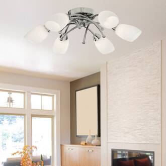 Searchlight Fantastische plafondlamp OPERA, 6-lichts, chroom chroom, wit