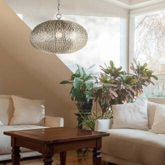 Searchlight Fretwork hanglamp, nikkelkleurig, metaal, Ø 39 cm, E27 zilver