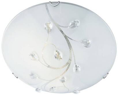 Searchlight Glas-plafondlamp Flush Flower, Ø 30cm wit