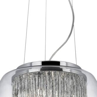 Searchlight Glazen hanglamp Curva in glanzend ontwerp helder, chroom, alu