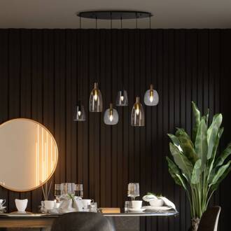 Searchlight Goddelijke hanglamp, 6-lamps zwart, helder, rookgrijs, amber