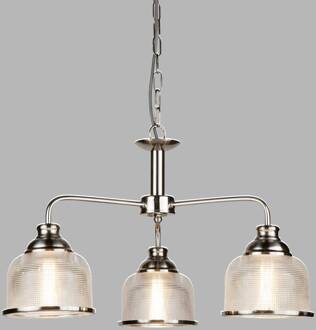 Searchlight Hanglamp Bistro II 3-lamps zilver/ribbelglas zilver gesatineerd, transparant