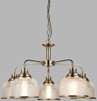 Searchlight Hanglamp Bistro II 5-lamps messing/ribbelglas messing, transparant