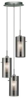 Searchlight Hanglamp Duo 2 rookglas/chroom rond 3-lamps chroom, rookgrijs