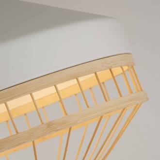 Searchlight Hanglamp Lanya, wit, staal/bamboe, Ø 30 cm, E27 hout licht, wit