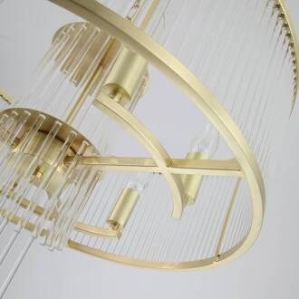 Searchlight Hanglamp Lara, Ø 55 cm, goudkleurig/helder, glas/metaal helder, goudkleurig