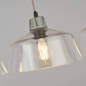 Searchlight Hanglamp Thaloria, transparant, glas, 3-lamps, 80cm helder, grijs