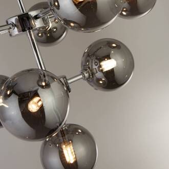 Searchlight Hanglamp Zarath, rookgrijs, glas, 9-lamps, Ø 49 cm rookgrijs, zwart, chroom