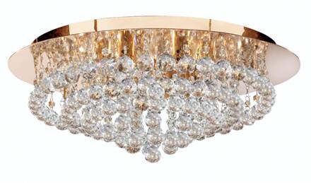 Searchlight Hanna plafondlamp, goud, kristallen bollen, Ø 55 cm goud, heldere kristallen