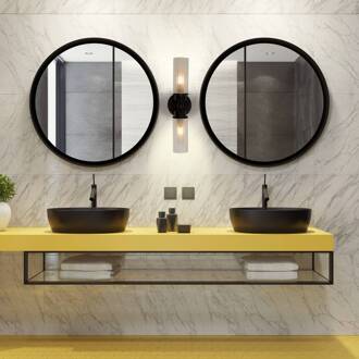 Searchlight Imperial wandlamp, zwart, 2-lamps, staal, glas, IP44 zwart, wit