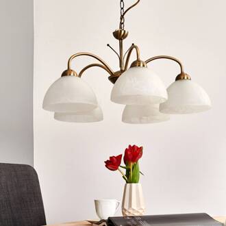Searchlight Klassieke hanglamp MILANESE, 5-lichts, oud-messing oud-messing, wit