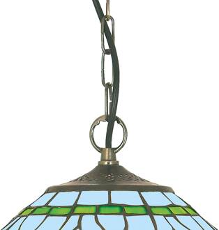 Searchlight Klassieke Tiffany-stijl hanglamp DRAGONFLY oudmessing, blauw, amber