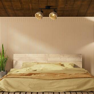 Searchlight Lance plafondlamp, 2-lamps, bamboe zwart, licht hout