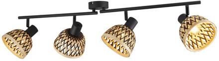 Searchlight Lance plafondlamp, 4-lamps, bamboe zwart, licht hout