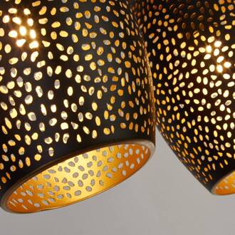 Searchlight Laser hanglamp, zwart, metaal, 4-lamps, E27 zwart, goud