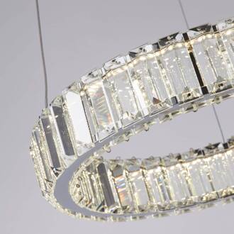 Searchlight LED hanglamp Filumena, grijs/helder, metaal/glas, Ø 35 cm transparant, chroom