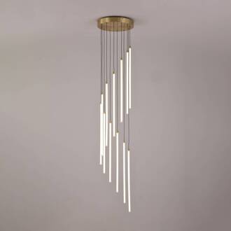 Searchlight LED hanglamp Flare, messingkleurig, Ø 35 cm, CCT, 12-lamps. satijnmessing, wit