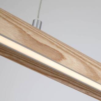 Searchlight LED hanglamp Kenzie, lengte 60 cm, lichtbruin, hout, CCT